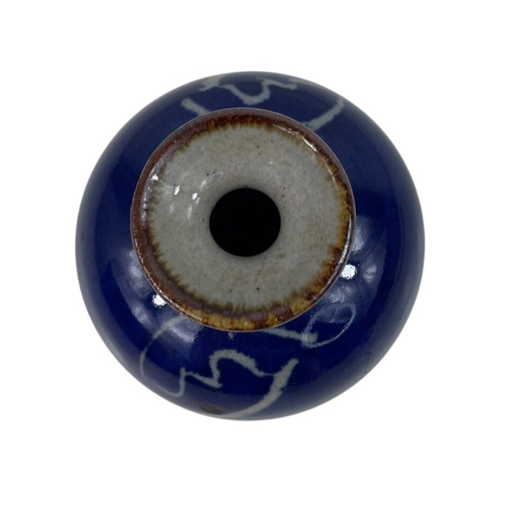 Handmade Buck Pottery Vase Signed 2001 Texas Blue & Tan Ceramic Art Piece - Picture 5 of 11